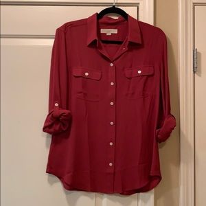 Red button up blouse
